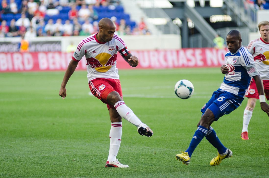 Thierry Henry plays a ball into the box during first half action.